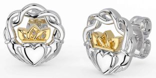 Gold Silver Celtic Claddagh Stud Earrings