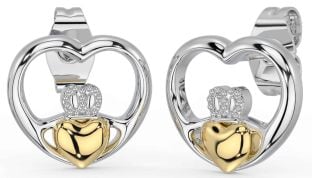 Gold Silver Claddagh Heart Dangle Earrings