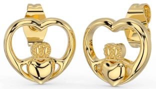 Gold Silver Claddagh Heart Dangle Earrings