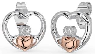 Rose Gold Silber Claddagh Herz Baumeln Ohrringe