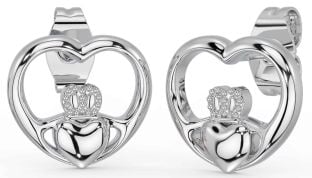 Silver Claddagh Heart Dangle Earrings