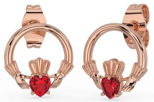 Ruby Rose Gold Silver Claddagh Stud Earrings
