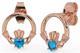 Topaz Rose Gold Silver Claddagh Stud Earrings