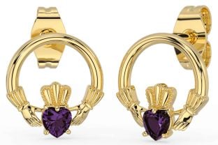 Alexandrite Gold Silver Claddagh Stud Earrings