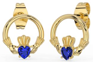 Sapphire Gold Silver Claddagh Stud Earrings