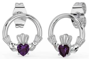 Alexandrite Silver Claddagh Stud Earrings