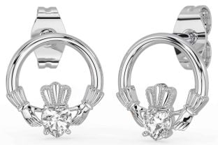 Diamond Silver Claddagh Stud Earrings