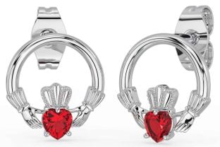 Rubis Argent Claddagh Goujon Des boucles d'oreilles