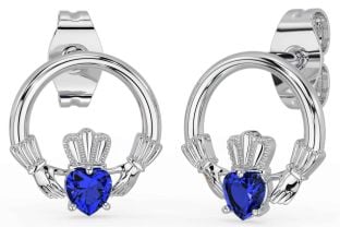 Sapphire Silver Claddagh Stud Earrings