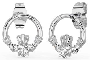 Diamond White Gold Claddagh Stud Earrings