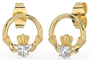 Diamant Or Claddagh Goujon Des boucles d'oreilles