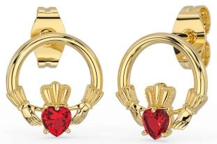 Ruby Gold Claddagh Stud Earrings