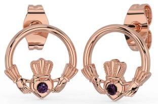 Alexandrite Rose Gold Silver Claddagh Stud Earrings