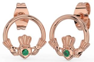 Emerald Rose Gold Silver Claddagh Stud Earrings