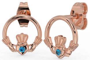Topaz Rose Gold Silver Claddagh Stud Earrings