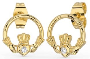 Diamant Goud Zilver Claddagh Stud Oorbellen