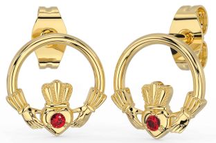 Ruby Gold Silver Claddagh Stud Earrings