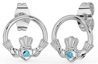 Aguamarina Plata Claddagh Semental Pendientes