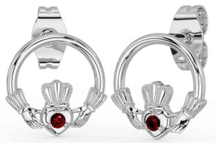 Grenat Argent Claddagh Goujon Des boucles d'oreilles