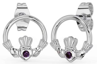 Alexandrite Blanc Or Claddagh Goujon Des boucles d'oreilles