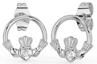 Diamante Blanco Oro Claddagh Semental Pendientes