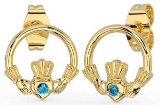 Topaz Gold Claddagh Stud Earrings