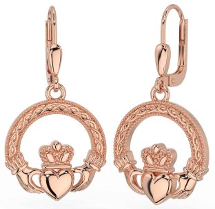 Rose Gold Silver Celtic Claddagh Dangle Earrings