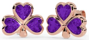 Amethyst Rose Gold Silver Shamrock Stud Earrings