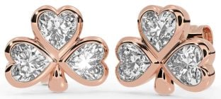 Diamond Rose Gold Silver Shamrock Stud Earrings