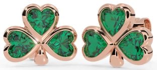 Emerald Rose Gold Silver Shamrock Stud Earrings