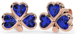 Sapphire Rose Gold Silver Shamrock Stud Earrings