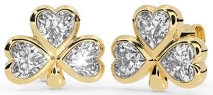 Diamond Gold Silver Shamrock Stud Earrings