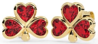 Ruby Gold Silver Shamrock Stud Earrings