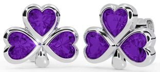 Amethyst Silver Shamrock Stud Earrings