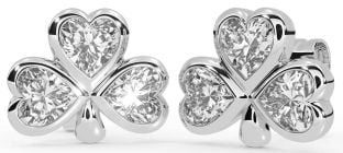 Diamond Silver Shamrock Stud Earrings