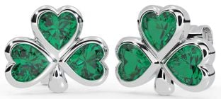 Emerald Silver Shamrock Stud Earrings