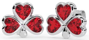 Ruby Silver Shamrock Stud Earrings