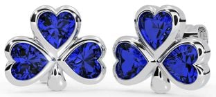 Sapphire White Gold Shamrock Stud Earrings