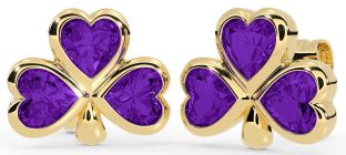 Amethyst Gold Shamrock Stud Earrings