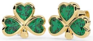 Emerald Gold Shamrock Stud Earrings