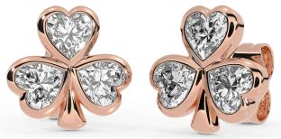 Diamond Rose Gold Silver Shamrock Stud Earrings