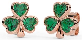 Emerald Rose Gold Silver Shamrock Stud Earrings