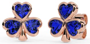 Sapphire Rose Gold Silver Shamrock Stud Earrings