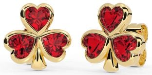 Ruby Gold Silver Shamrock Stud Earrings