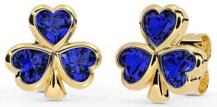 Sapphire Gold Silver Shamrock Stud Earrings