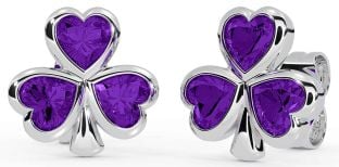 Amethyst Silver Shamrock Stud Earrings