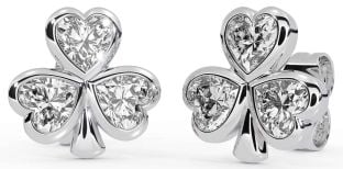 Diamond Silver Shamrock Stud Earrings