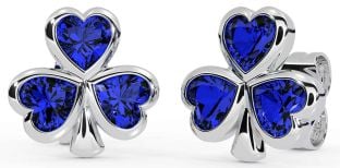 Sapphire Silver Shamrock Stud Earrings