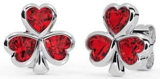 Ruby White Gold Shamrock Stud Earrings