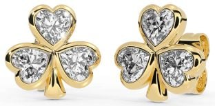 Diamond Gold Shamrock Stud Earrings